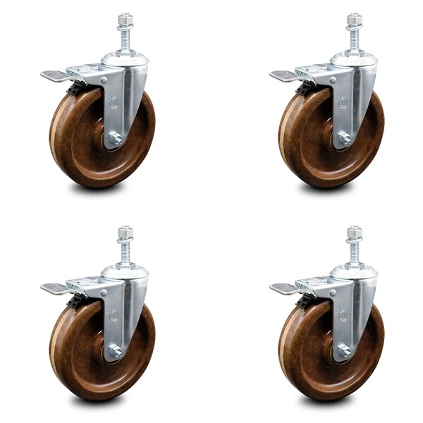 Service Caster 5 Inch High Temp Phenolic Swivel 12mm Stem Caster Set with Total Lock Brake SCC-TSTTL20S514-PHSHT-M1215-4 - main